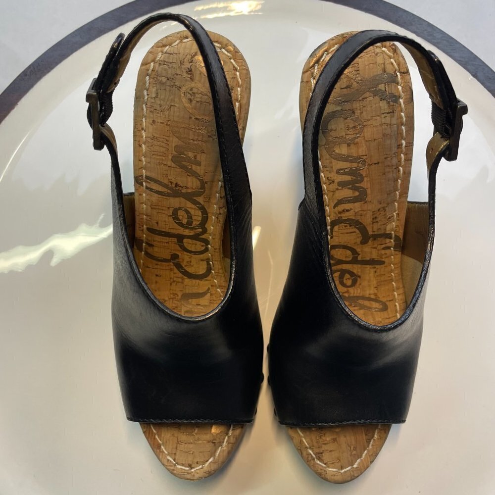 Sam Edelman 'Camilla' Platform Wedge Sandals Black Leather US 8.5M - Picture 6 of 8